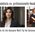 Vergleich zwischen KI-generiertem Business-Porträt und echtem professionellen Headshot einer Frau im Business-Outfit