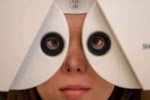 Businessfotografie einer augenoptischen Untersuchung mit moderner Sehtest-Technik – Ulrich Roth