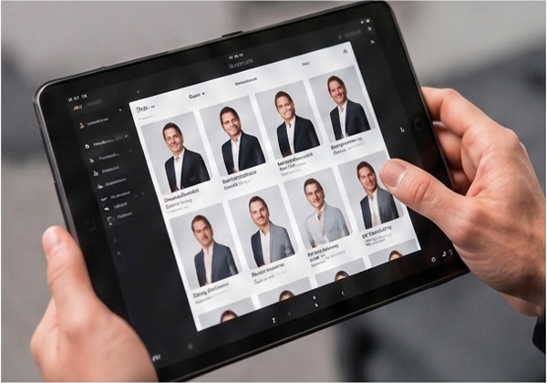 Bildauswahl am iPad nach dem Corporate Headshot Shooting