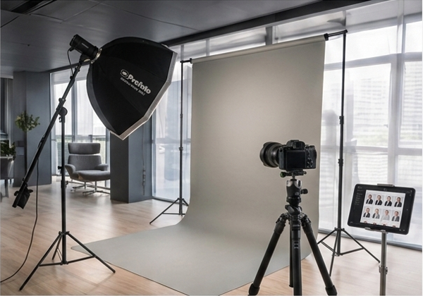Mobiles Portrait-Setup für Corporate Headshots vor Ort